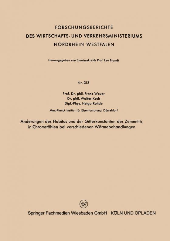 Cover-Bild Änderungen des Habitus und der Gitterkonstanten des Zementits in Chromstählen bei verschiedenen Wärmebehandlungen