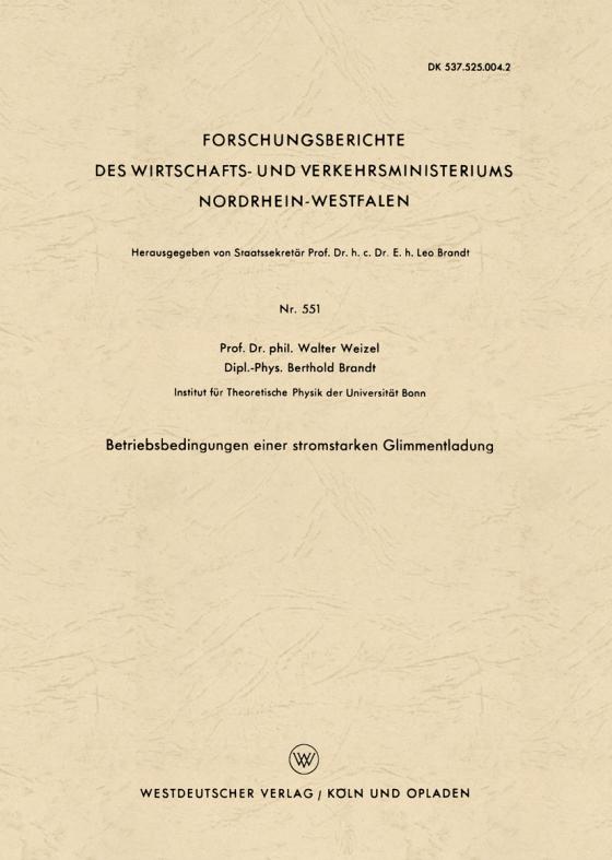 Cover-Bild Betriebsbedingungen einer stromstarken Glimmentladung