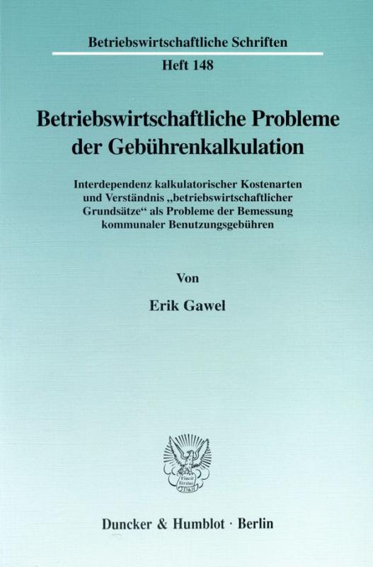 Cover-Bild Betriebswirtschaftliche Probleme der Gebührenkalkulation.