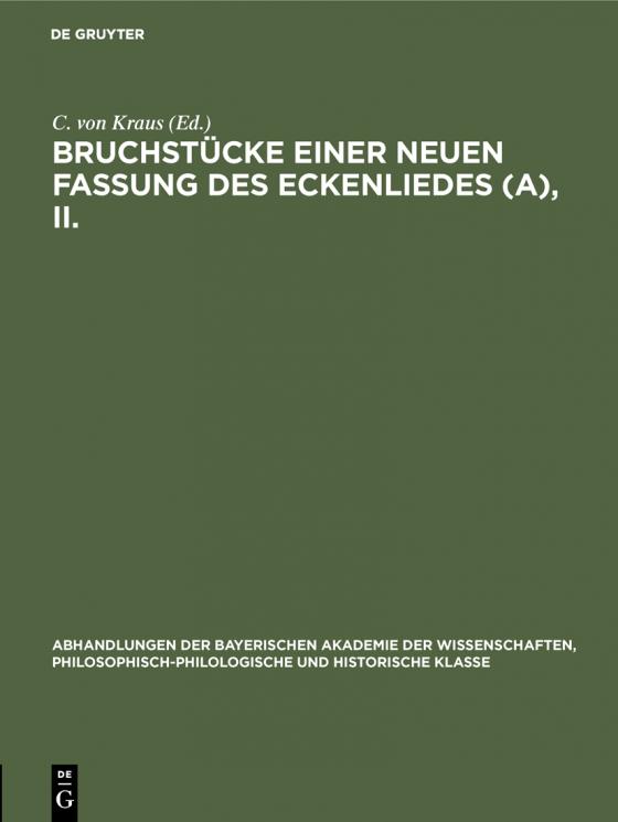 Cover-Bild Bruchstücke einer neuen Fassung des Eckenliedes (A), II.