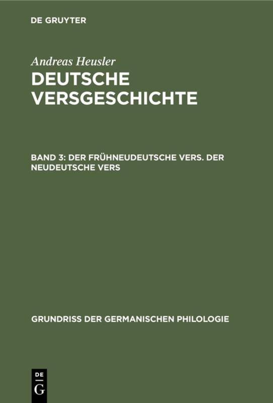 Cover-Bild Der frühneudeutsche Vers. Der neudeutsche Vers