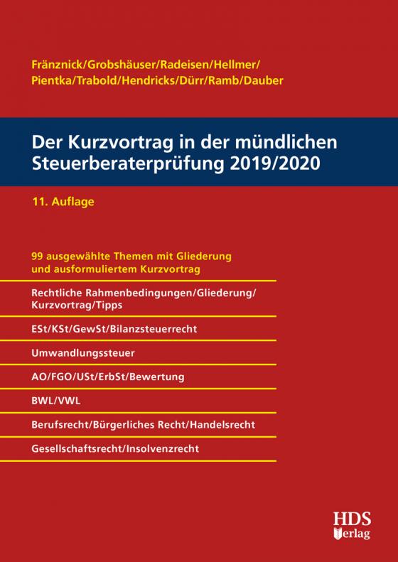 Cover-Bild Der Kurzvortrag in der mündlichen Steuerberaterprüfung 2019/2020