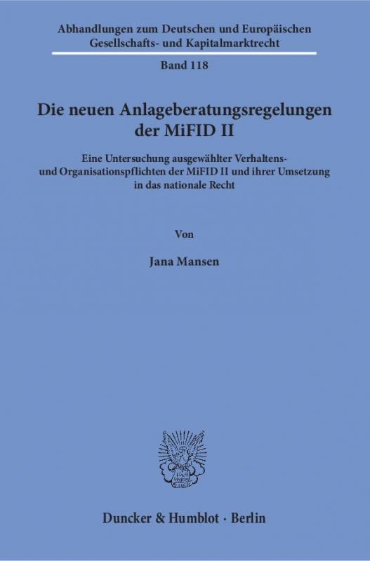 Cover-Bild Die neuen Anlageberatungsregelungen der MiFID II.