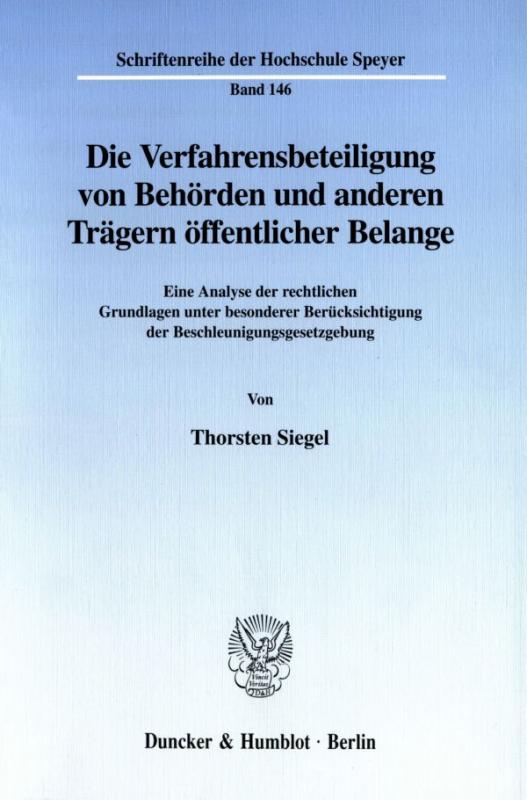 Cover-Bild Die Verfahrensbeteiligung von Behörden und anderen Trägern öffentlicher Belange.