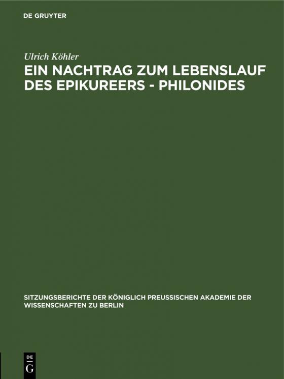 Cover-Bild Ein Nachtrag zum Lebenslauf des Epikureers - Philonides