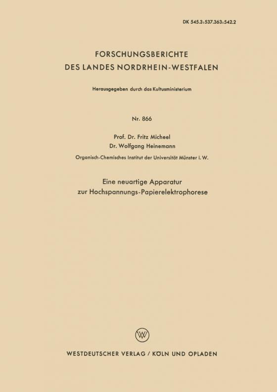 Cover-Bild Eine neuartige Apparatur zur Hochspannungs-Papierelektrophorese