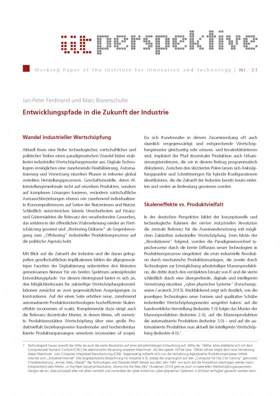 Cover-Bild Entwicklungspfade in die Zukunft der Industrie