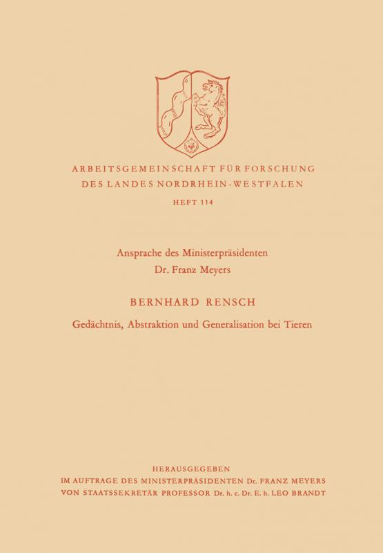 Cover-Bild Gedächtnis, Abstraktion und Generalisation bei Tieren