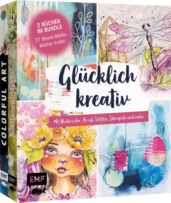 Cover-Bild Glücklich kreativ – Zwei Bücher im Bundle: 37 Mixed-Media-Motive malen