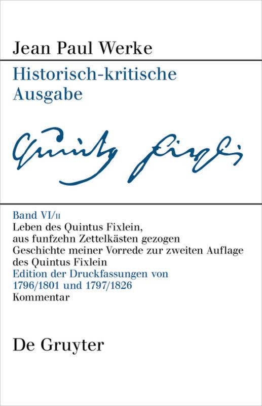 Cover-Bild Jean Paul: Werke / Leben des Quintus Fixlein, aus funfzehn Zettelkästen gezogen