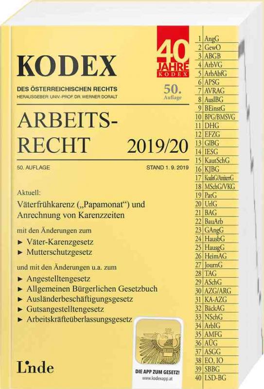 Cover-Bild KODEX Arbeitsrecht 2019/20