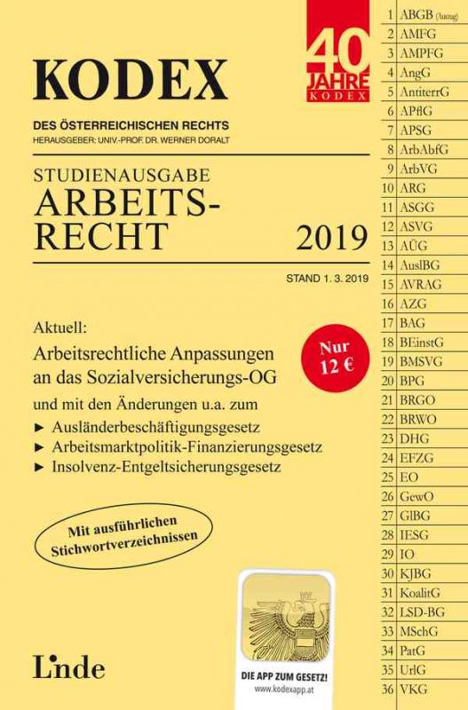 Cover-Bild KODEX Arbeitsrecht 2019