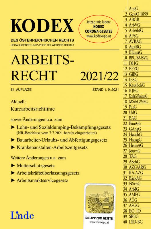 Cover-Bild KODEX Arbeitsrecht 2021/22