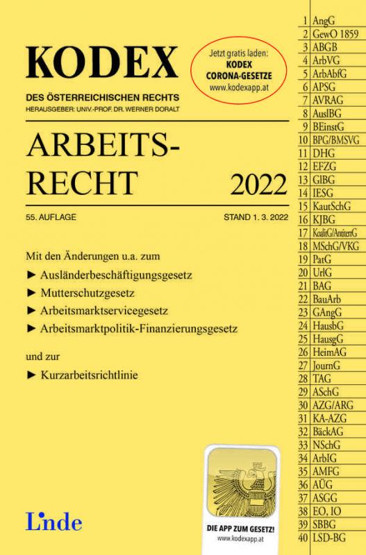 Cover-Bild KODEX Arbeitsrecht 2022