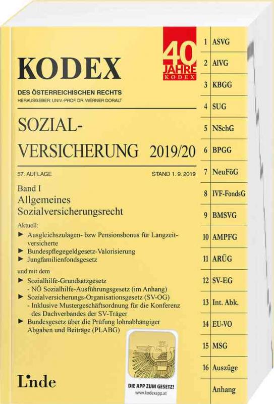 Cover-Bild KODEX Sozialversicherung 2019/20, Band I