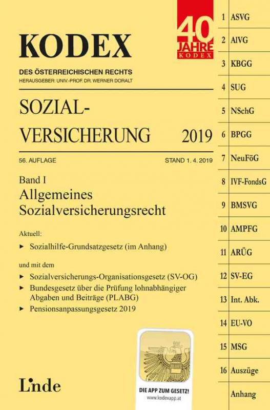 Cover-Bild KODEX Sozialversicherung 2019, Band I