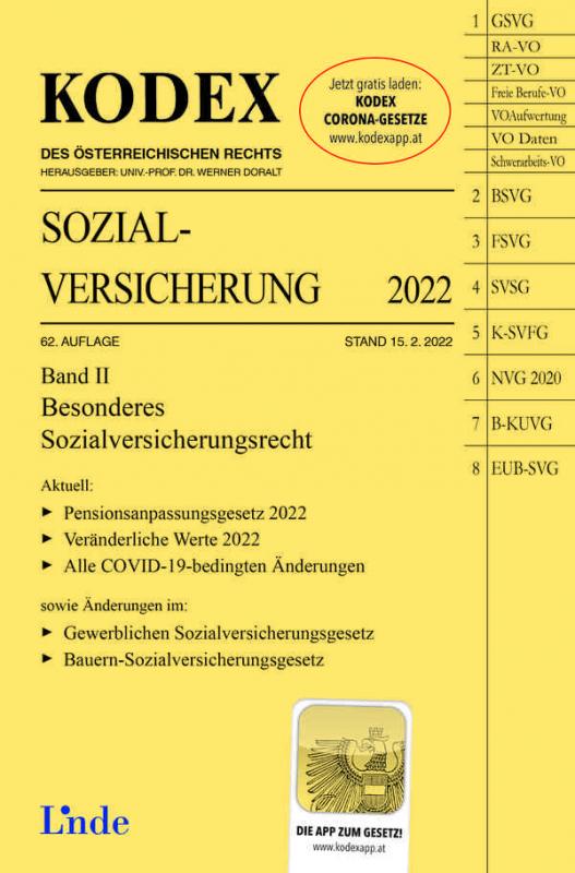 Cover-Bild KODEX Sozialversicherung 2022, Band II