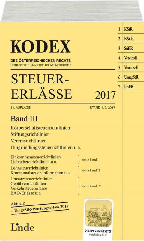 Cover-Bild KODEX Steuer-Erlässe 2017 Band III