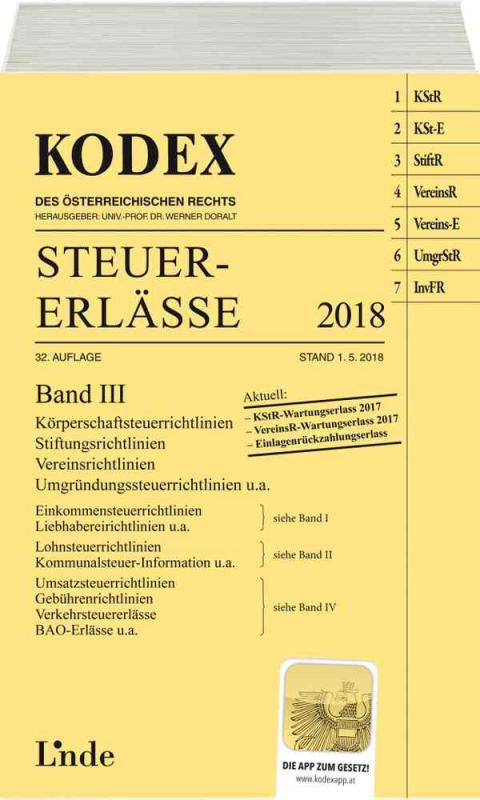 Cover-Bild KODEX Steuer-Erlässe 2018 Band III