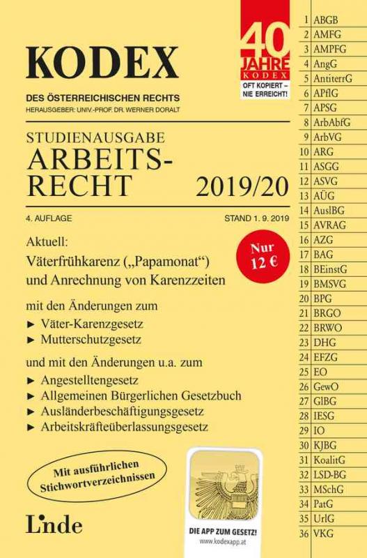 Cover-Bild KODEX Studienausgabe Arbeitsrecht 2019/20