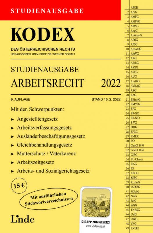 Cover-Bild KODEX Studienausgabe Arbeitsrecht 2022
