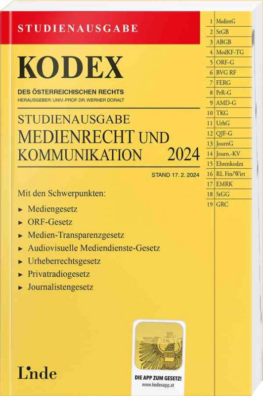 Cover-Bild KODEX Studienausgabe Medienrecht und Kommunikation
