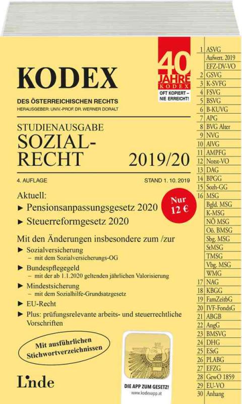 Cover-Bild KODEX Studienausgabe Sozialrecht 2019/20