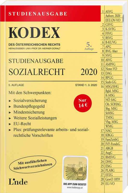 Cover-Bild KODEX Studienausgabe Sozialrecht 2020