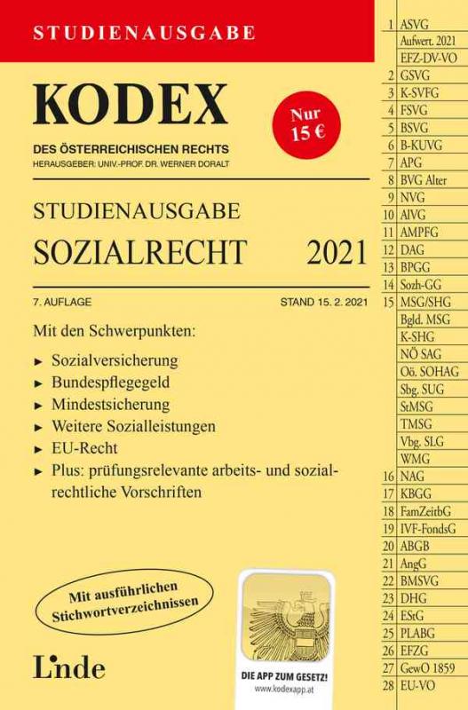 Cover-Bild KODEX Studienausgabe Sozialrecht 2021