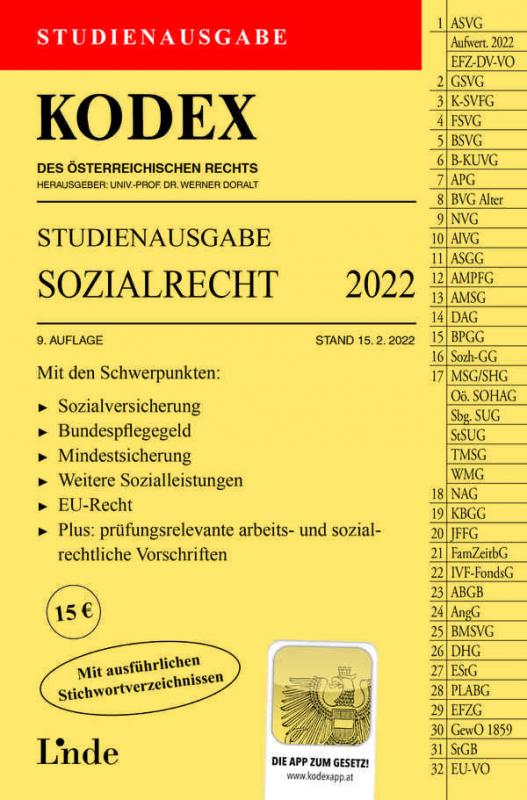 Cover-Bild KODEX Studienausgabe Sozialrecht 2022
