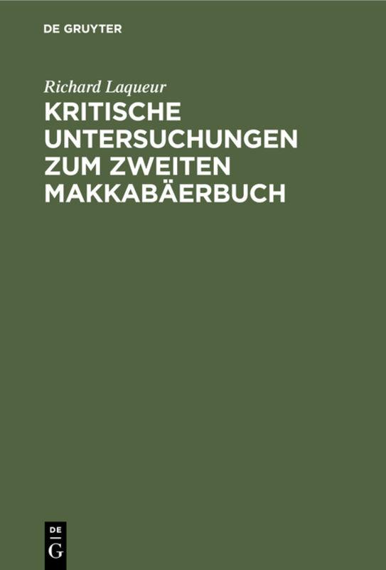 Cover-Bild Kritische Untersuchungen zum zweiten Makkabäerbuch