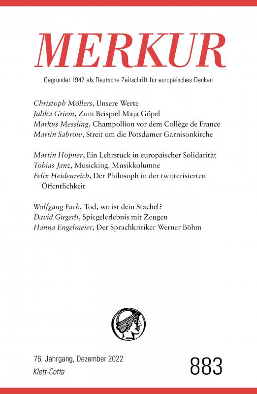 Cover-Bild MERKUR Gegründet 1947 als Deutsche Zeitschrift für europäisches Denken - 12/2022