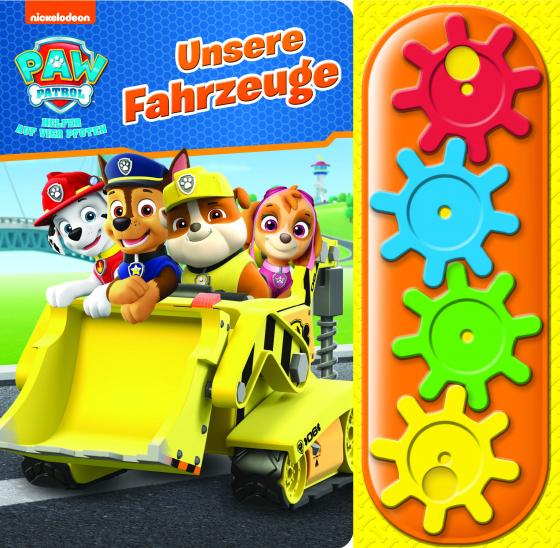 Cover-Bild PAW Patrol - Unsere Fahrzeuge - Interaktives Pappbilderbuch mit 4 Zahnrädern und 5 Geräuschen für Kinder ab 3 Jahren
