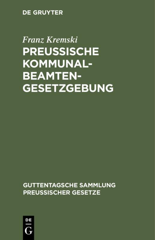 Cover-Bild Preussische Kommunalbeamtengesetzgebung