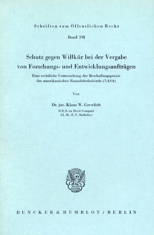 Cover-Bild Schutz gegen Willkür bei der Vergabe von Forschungs- und Entwicklungsaufträgen.