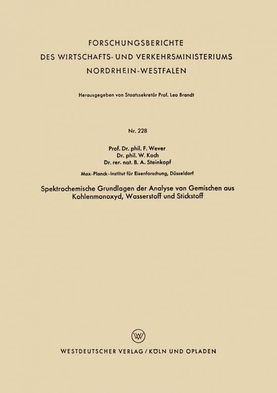 Cover-Bild Spektrochemische Grundlagen der Analyse von Gemischen aus Kohlenmonoxyd, Wasserstoff und Stickstoff