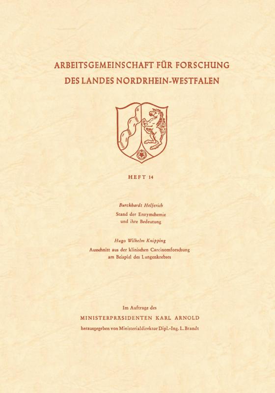 Cover-Bild Stand der Enzymchemie und ihre Bedeutung. Ausschnitt aus der klinischen Carcinomforschung am Beispiel des Lungenkrebses
