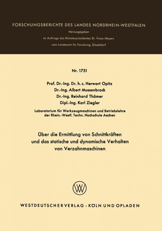 Cover-Bild Über die Ermittlung von Schnittkräften und das statistische und dynamische Verhalten von Verzahnmaschinen