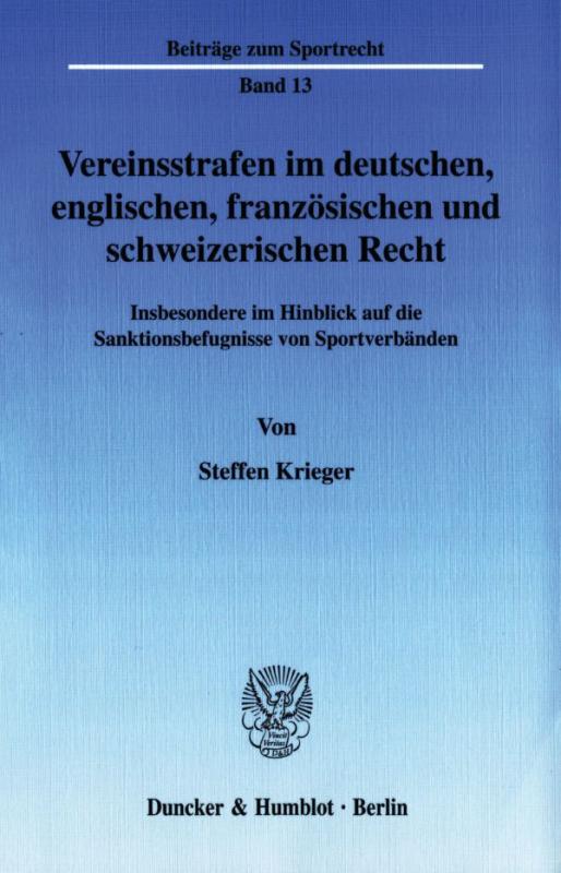 Cover-Bild Vereinsstrafen im deutschen, englischen, französischen und schweizerischen Recht.
