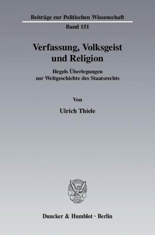 Cover-Bild Verfassung, Volksgeist und Religion.