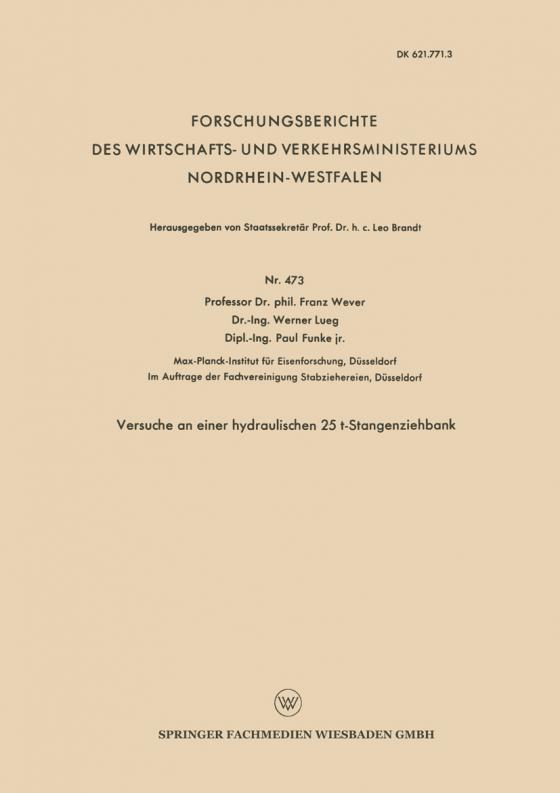 Cover-Bild Versuche an einer hydraulischen 25 t-Stangenziehbank