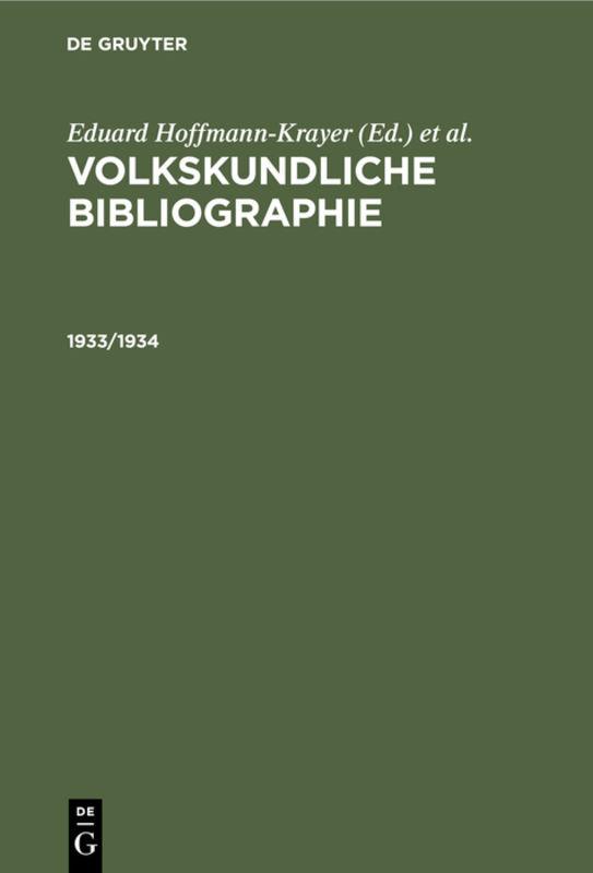 Cover-Bild Volkskundliche Bibliographie / 1933/1934