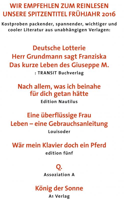 Cover-Bild Wir empfehlen zum Reinlesen unsere Spitzentitel Frühjahr 2016