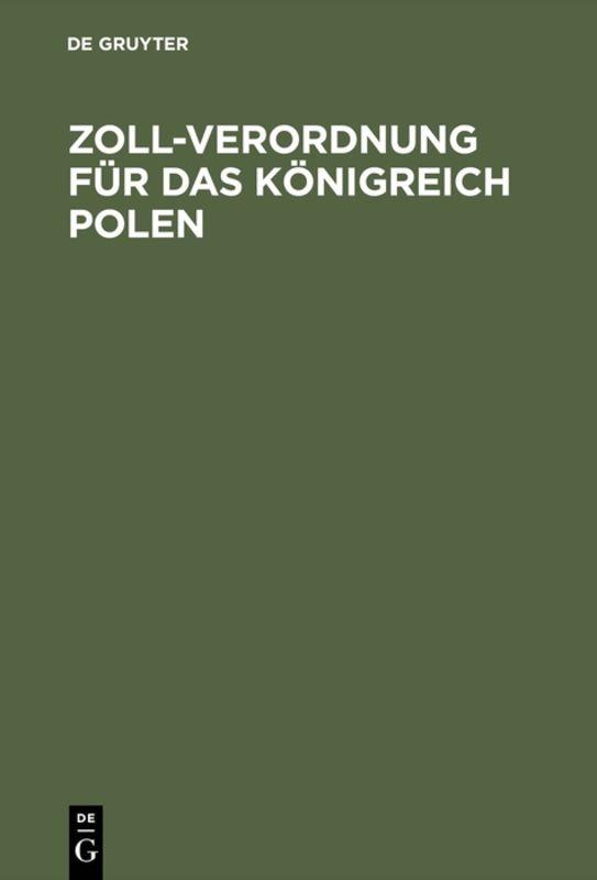 Cover-Bild Zoll-Verordnung für das Königreich Polen