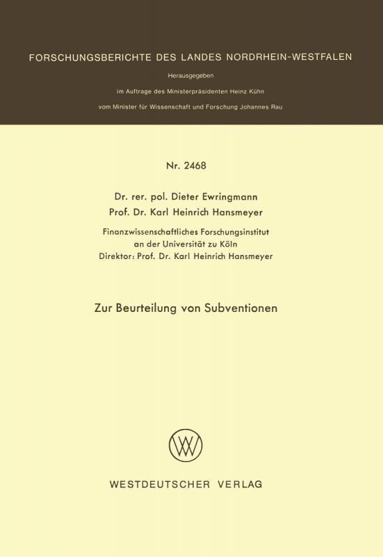 Cover-Bild Zur Beurteilung von Subventionen