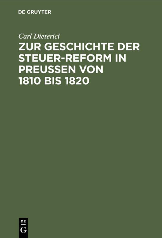 Cover-Bild Zur Geschichte der Steuer-Reform in Preußen von 1810 bis 1820