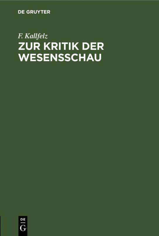 Cover-Bild Zur Kritik der Wesensschau